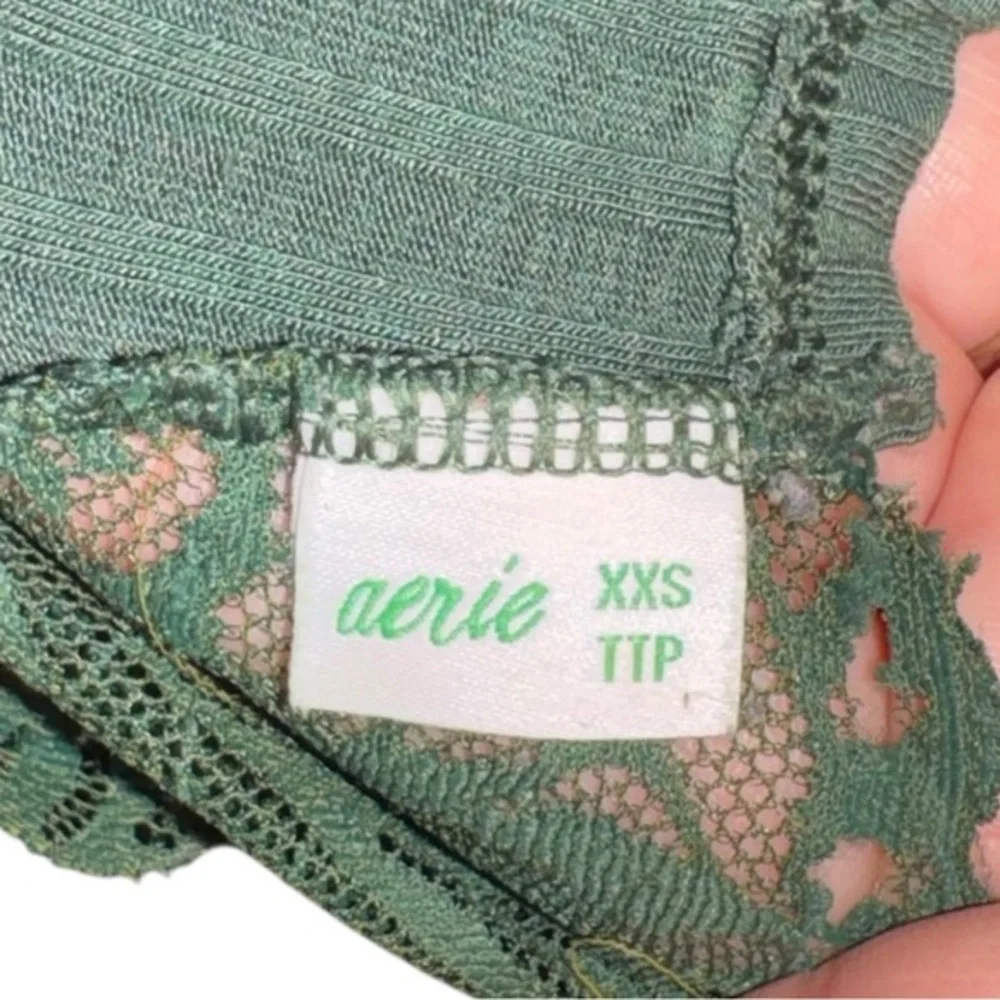 Aerie Olive Green Floral Lace‎ Longline Bralette Bra size XXS